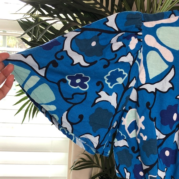 RHODE X Target Blue Floral Linen Blend Short Sleeve Wide Leg Jumpsuit Small - Picture 6 of 17